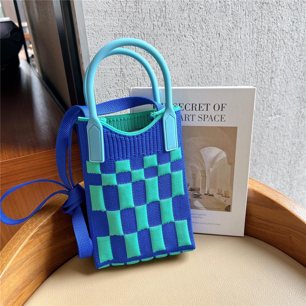 Plaid Cartoon Women's Crossbody Mini Bag: Cute, Lightweight, Knitted Phone Holder for Parent-Child Matching (2024)