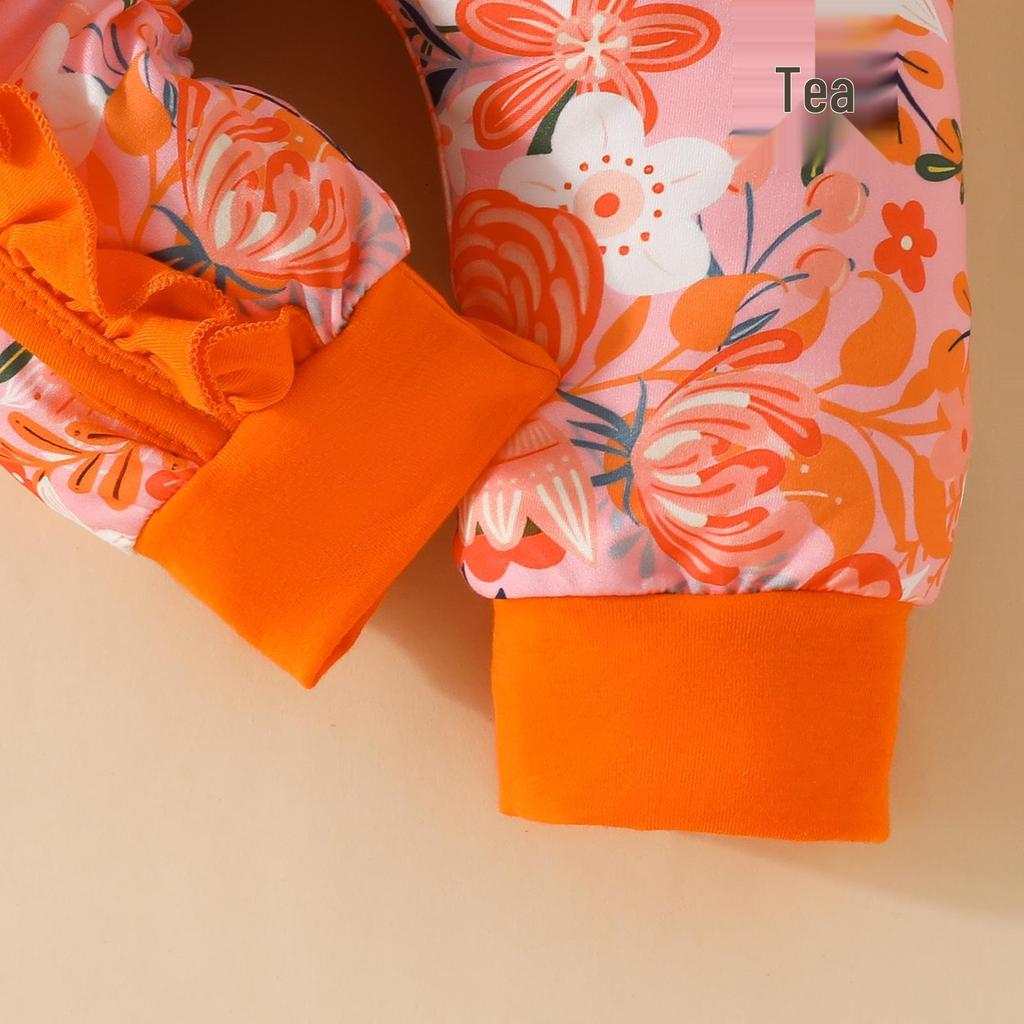 Adorable Baby Floral Flare Sleeve Jumpsuit with Hat & Headband (0-1Y)