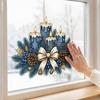 Winter Holiday Glass Stickers Christmas Candle Static Stickers, Removable Window Cling with Bow Pinecone And Pine Reusable Branch Pattern, Blue