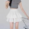 Women's White Ruffle Puff Cake Dress - Ballet Style, High Waist, Petite A-Line Midi Skirt