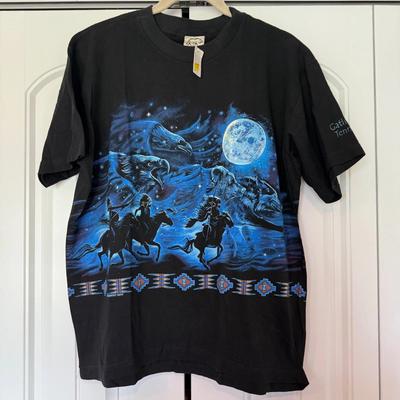 Neues VTG Indianer Pferd Wölfe Adler Neon Grafik T-Shirt 90er Y2K M