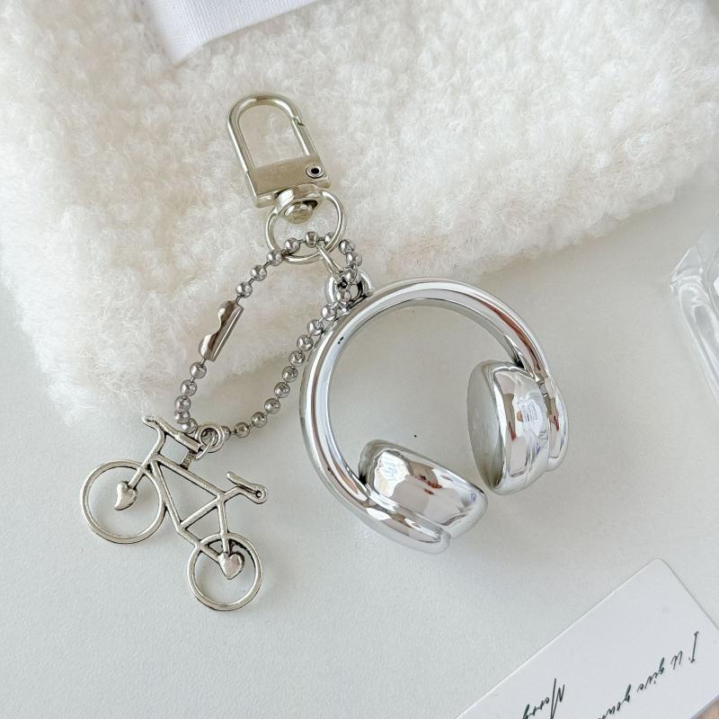 3D Headphones Keychain Bicycle Charm Keyring Phone Pendant Jewelry For Girl Women Gift Bag Decoration