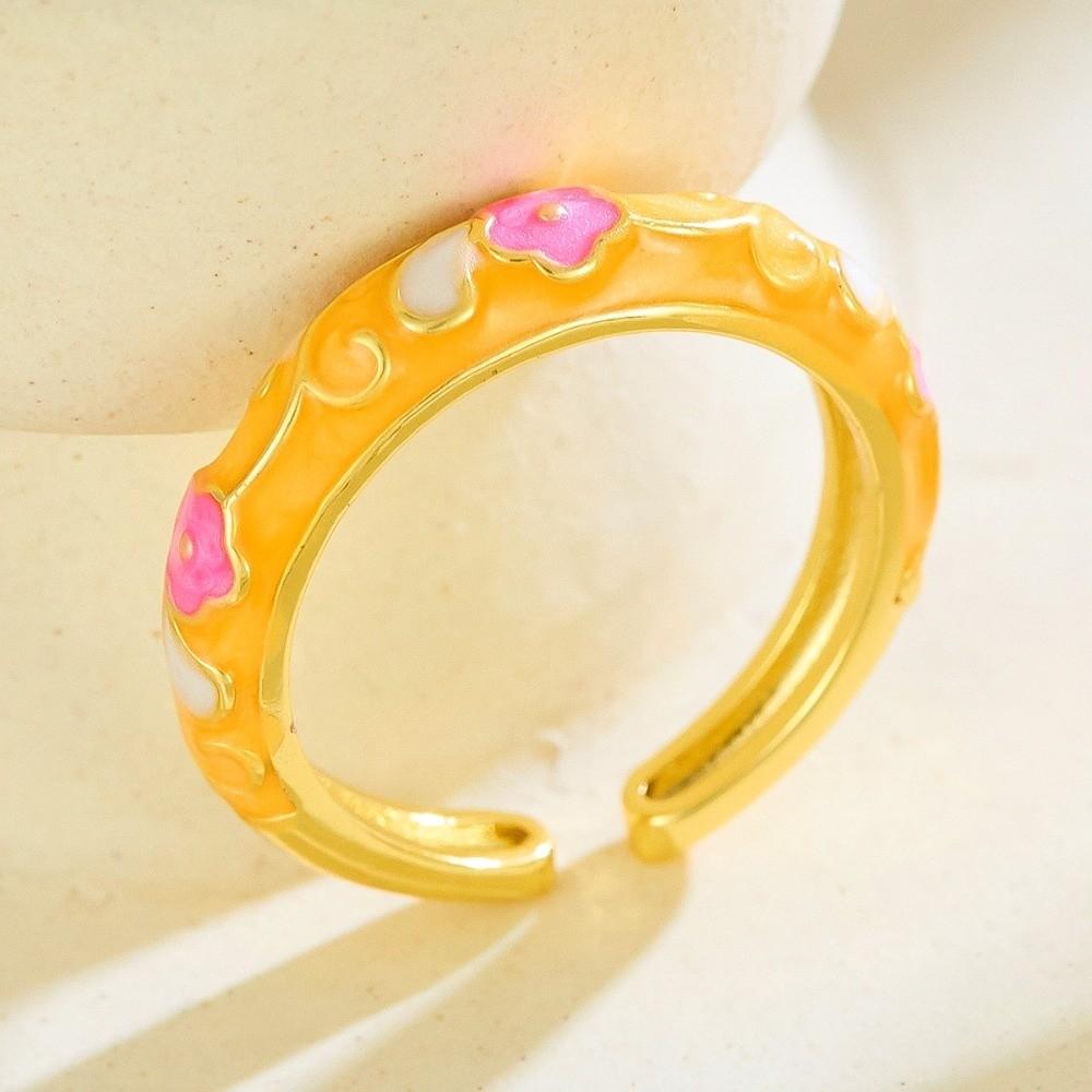 Colorful Oil-Drop Enamel Ring Versatile Drip Glazing Ring Vintage Flower Open Ring  Wedding