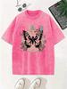 Dreamer Butterfly Printing Washed TShirts Womens Cotton Oversized Tops Comfortable Distressed ONeck T Shirts Summer Clothes