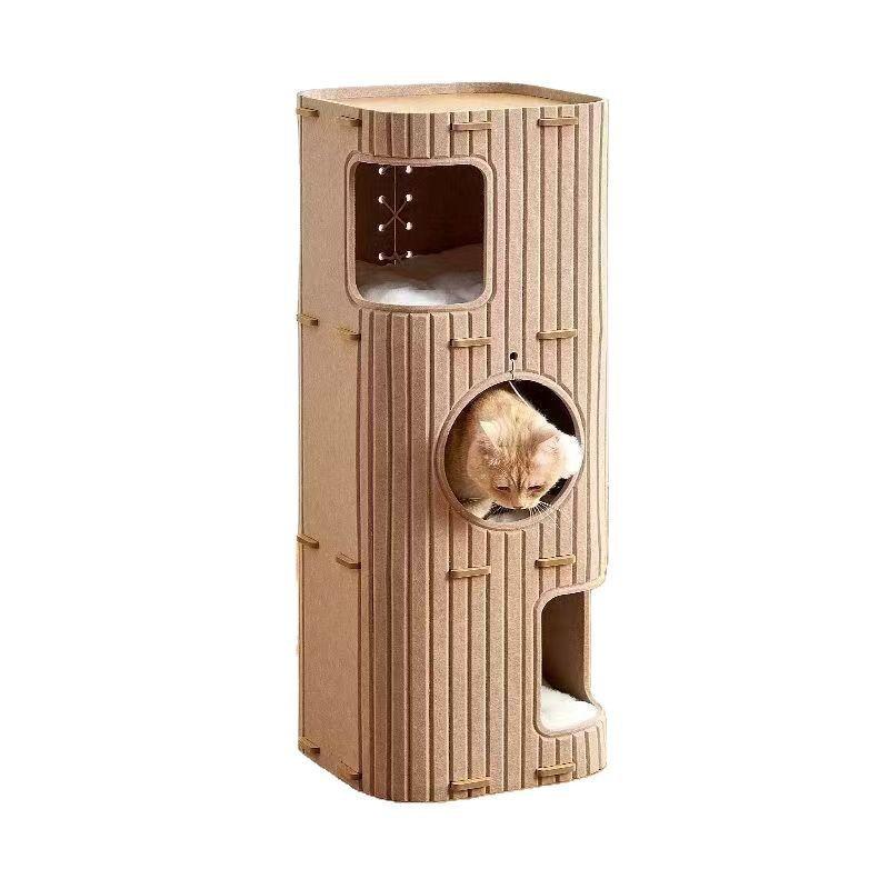 Light luxury multi-layer pet four-season drilling hole integrated cat tree hole winter double-layer scratching board closed universal cat house