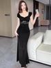Low-Cut Slimming Evening Club Dress with Hip-Wrapping Design