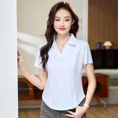 Summer Women's Slim and Thin Casual Lapel Short-sleeved T-shirt