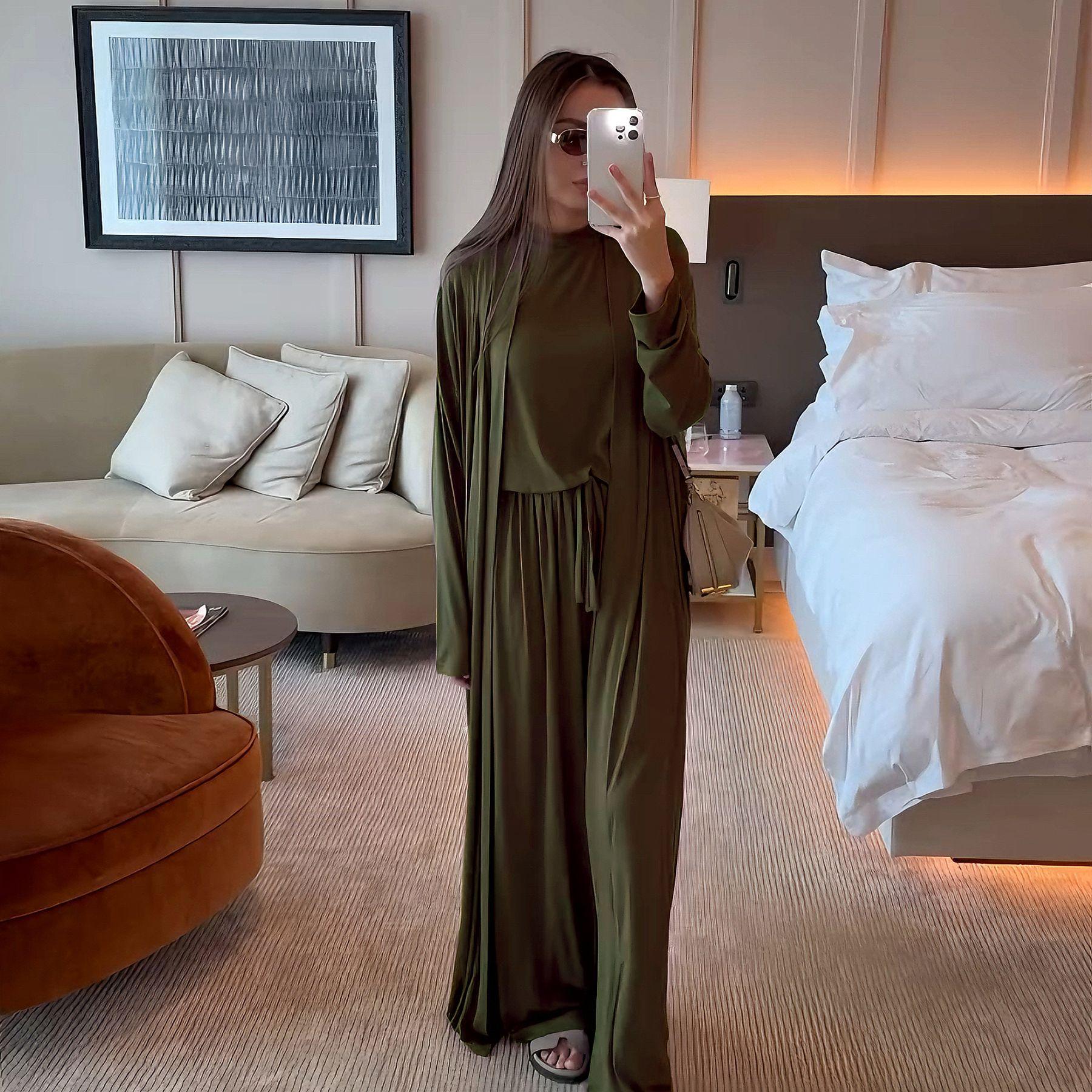 

Dubai Luxe Solid Color Casual 3-Piece Set LR1076 Medium армія зелений колір