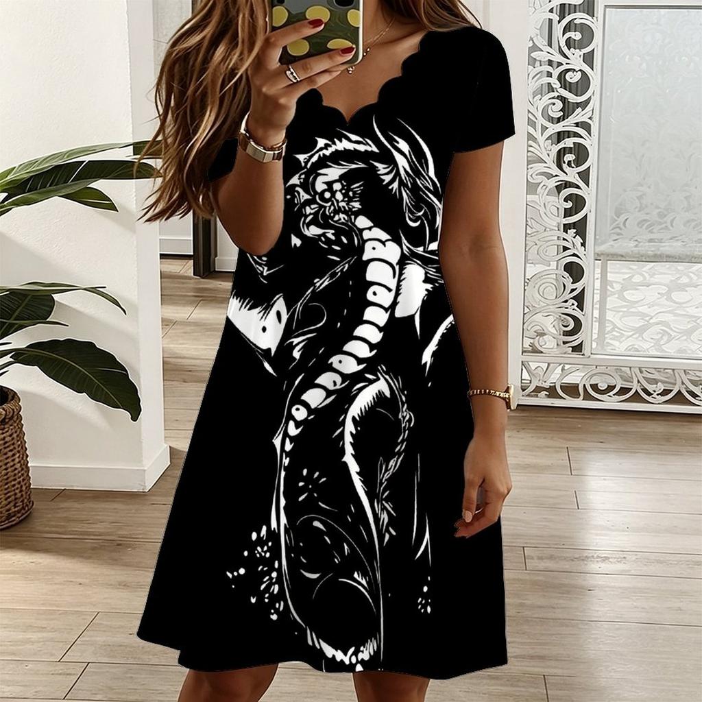 Women V Neck Gentle Camellia Floral Plus Size Summer Short Sleeve Loose Gown
