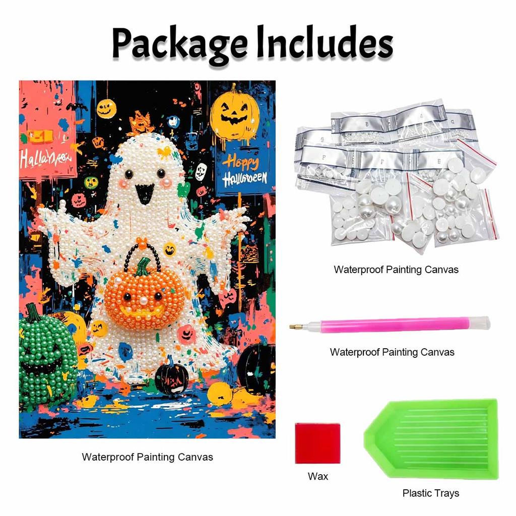Halloween Pearl Painting Set Cute Ghost Pumpkin 5D DIY Pearl Art Home Bedroom Wall Decor Craft Handmade Gift Art Supplies Hobby Kit