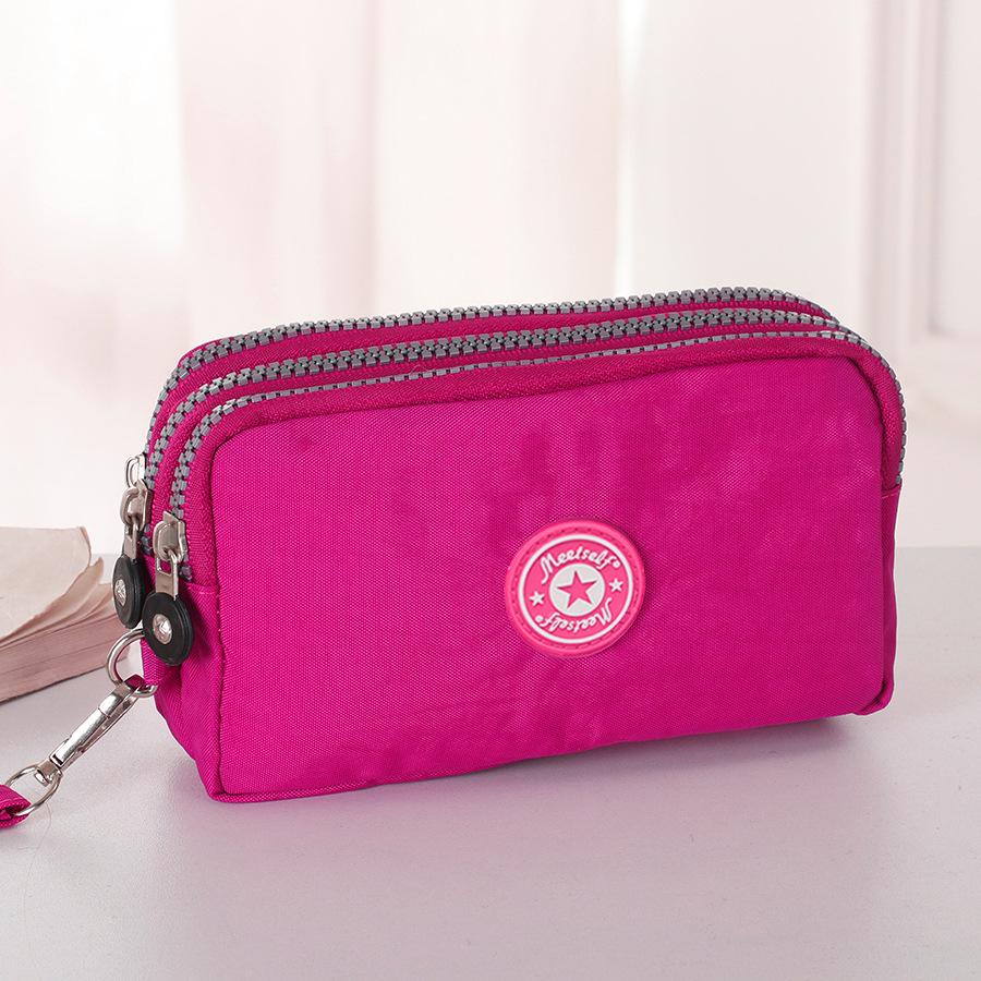 Three-Layer Zipper Clutch Wristlet - Women's Cute Washable Cloth Handbag & Phone Purse