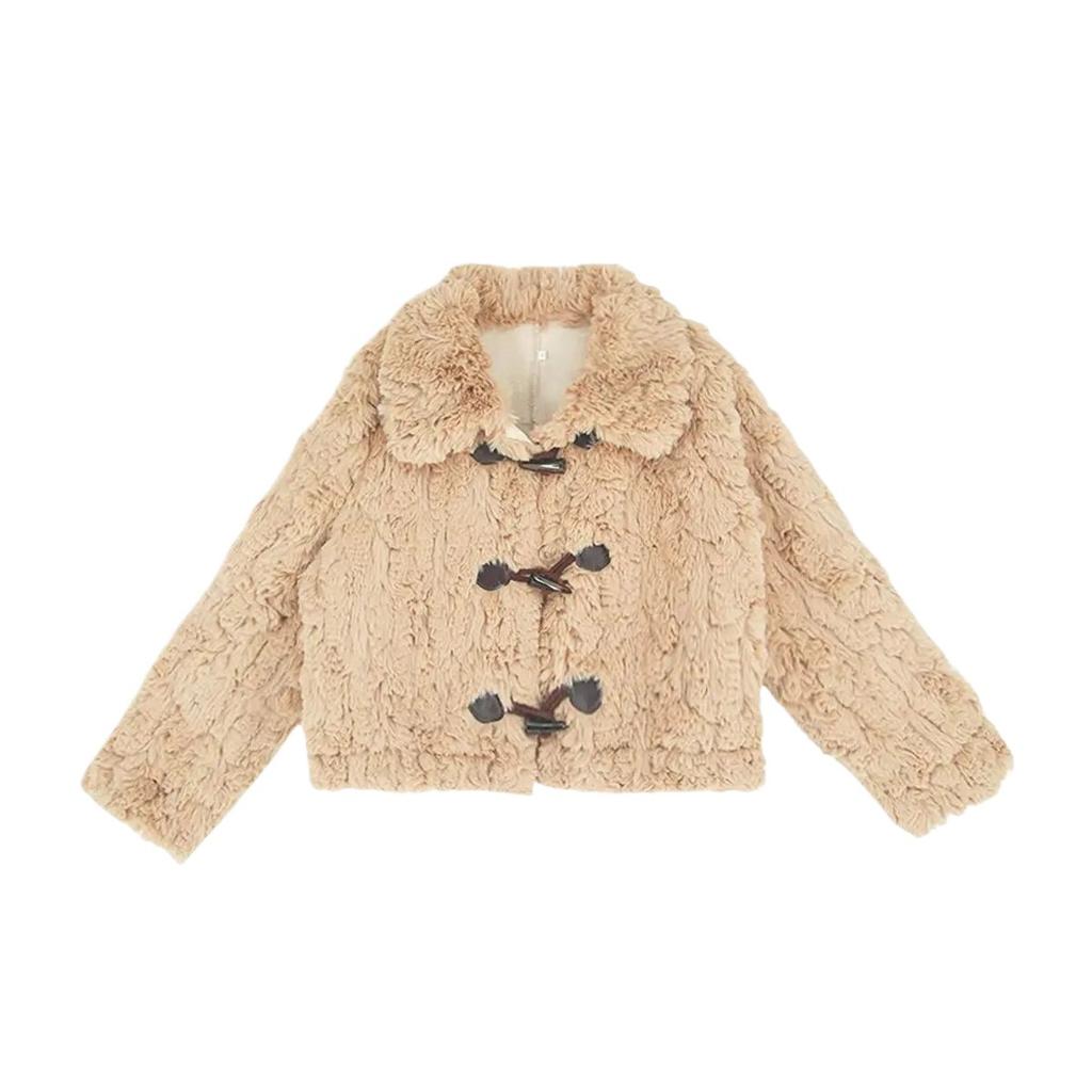 Winter new cotton thickened lamb wool coat women's short small horn buckle imitation rabbit plush fur