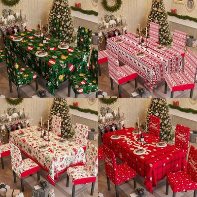 New Christmas Decoration Printed Universal All-Inclusive Elastic Chair Cover Tablecloth Set Household Dining Table Chair Cover