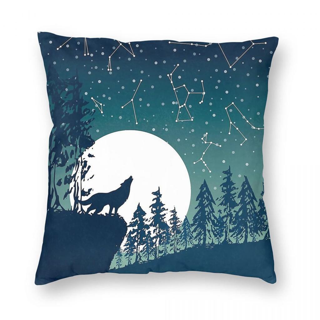 Wolf Moon Constellations Pillowcase Polyester Linen Velvet Creative Zip Decorative Bed Cushion Cover