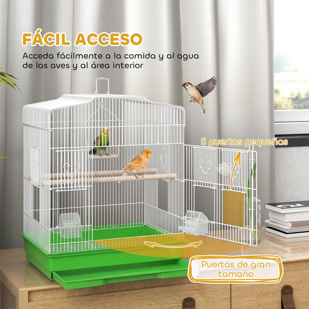 Pawhut Bird Cage 46.5X36X59 cm with 2 Feeders, 2 Perches, Swing, Removable Tray and Steel Frame