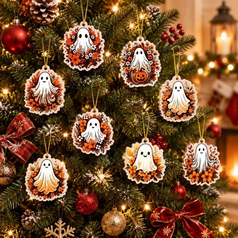8pcs Pumpkin Halloween Decorations Maple Leaf Ghost Hanging Ornaments  Halloween