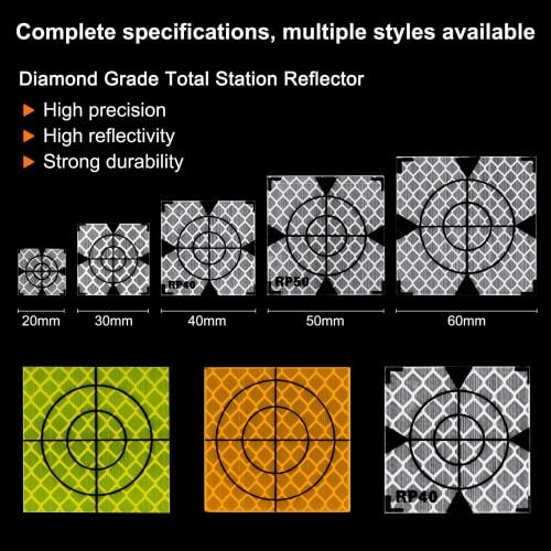 uxcell Survey Reflectors, 50mm Self-Adhesive Reflective Tape for Survey Marking, Total Station, White, 30 Pieces