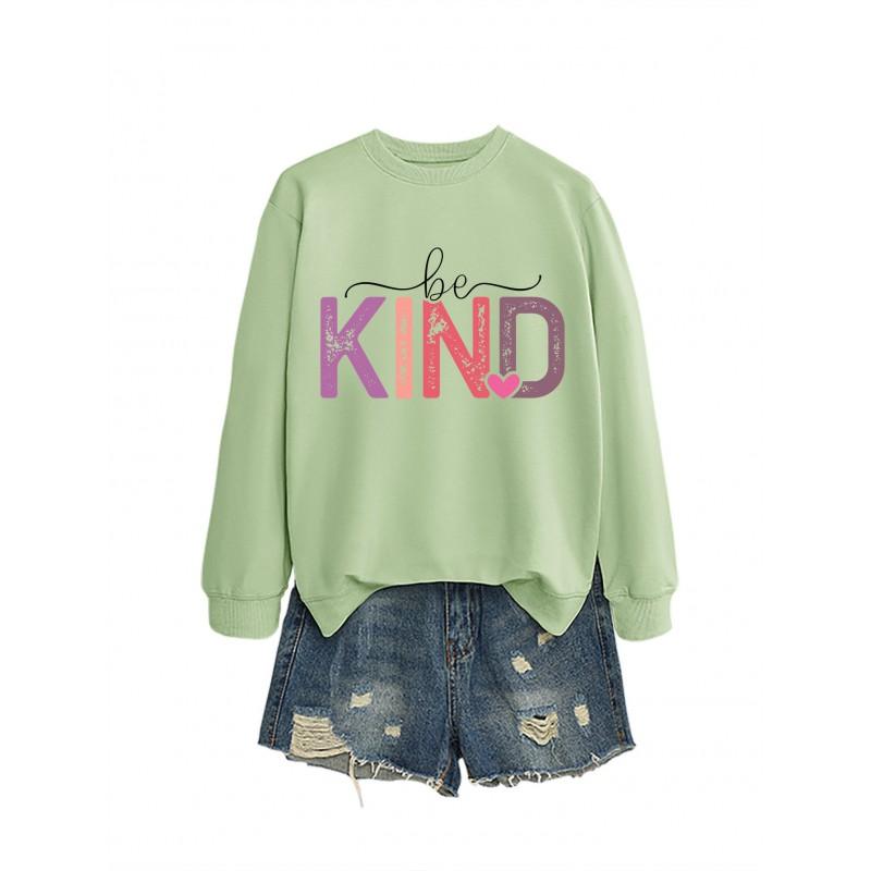 Womens Oversized Cotton Hoodie With Be Kind Cutout Letter Print Fall Winter Casual Sweatshirt