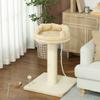 Cat Tree Scratcher Design Hanging Ball and Cord Toy + Plush Platform - 55 x 55 x 83 cm - Beige Sisal