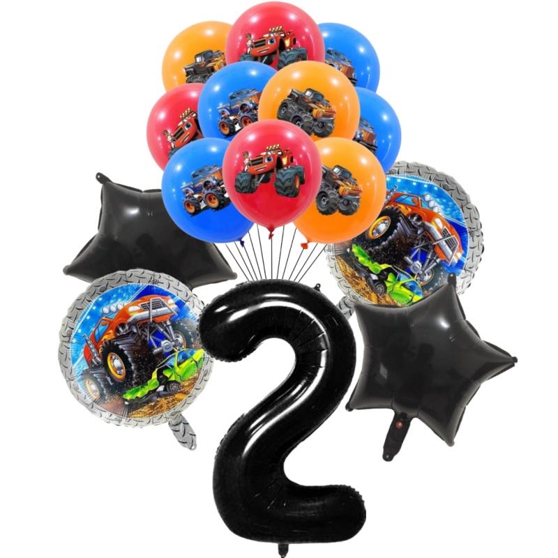 15Pcs Monster Truck Balloon Car Themed Birthday Foil Ballons Dump Truck Helium Balloon Boy Birthday Party Decor Supplies