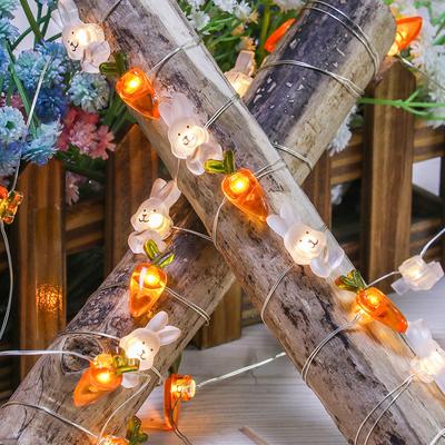 LED Easter Bunny Carrot Light String Rabbit Decoration Waterproof Battery Box Cartoon Lanterns New Year Holiday Party Decoration