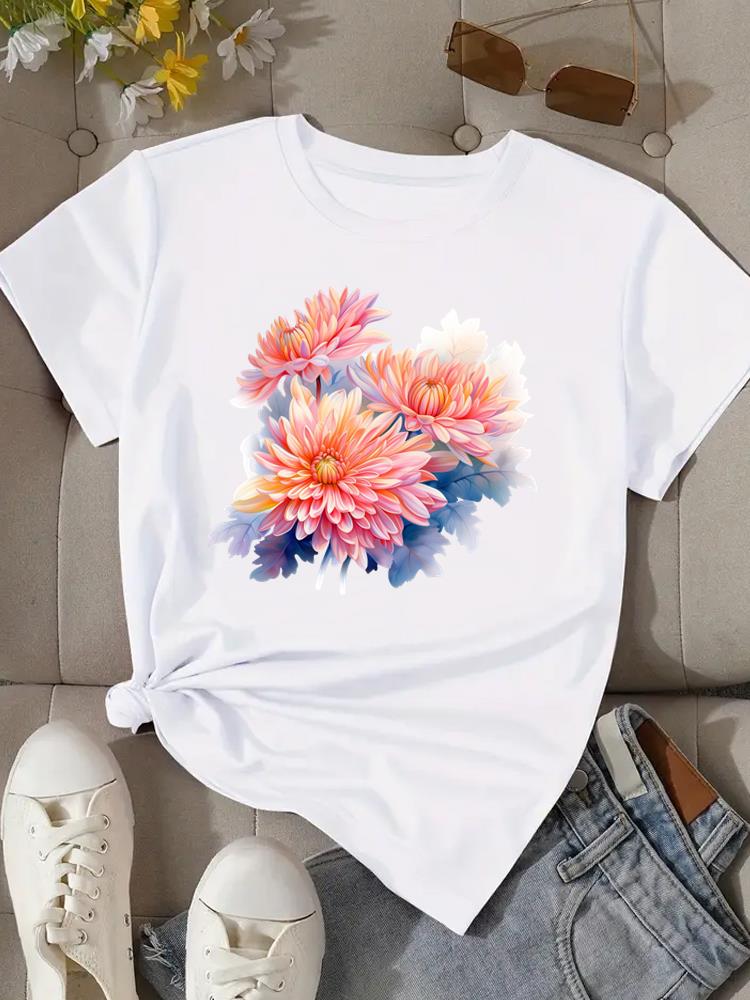 (Asian Size) Woman Print Tee Top Women Sweet 90s Trend Cute Clothing T Shirt Fashion  Female Short Sleeve Graphic T-shirts