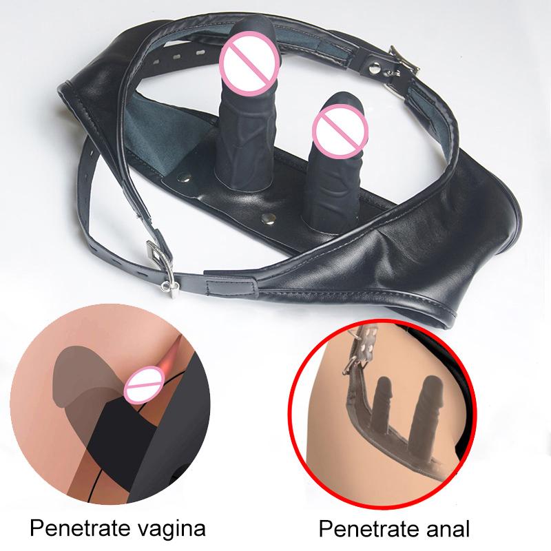 Spodní prádlo s páskem cudnosti Kalhotky, Odnímatelný řemínek silikonový anální anální kolíček Dildo, Kožený pásek na postroji, Sexy spodní prádlo BDSM