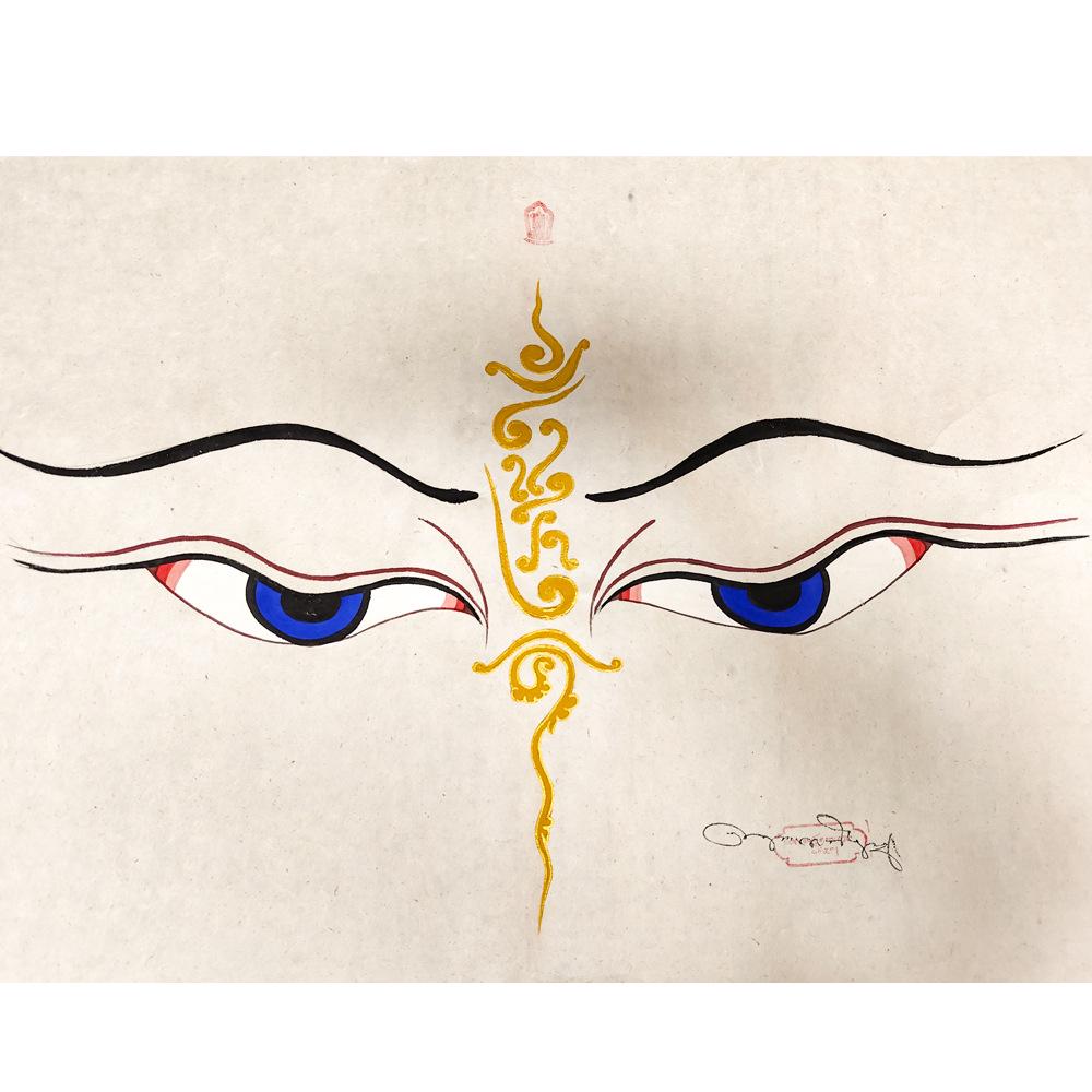 Hand-Painted Tibetan Thangka: Prajnaparamita Buddha Eye Wall Hanging for Zen Décor
