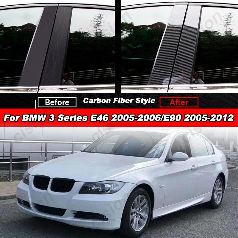 

for BMW 3 Series E90 2005-2012 6Pcs Glossy Carbon Fiber Black Car Door Window Center Column BC Pillar Post Trim Cover PC