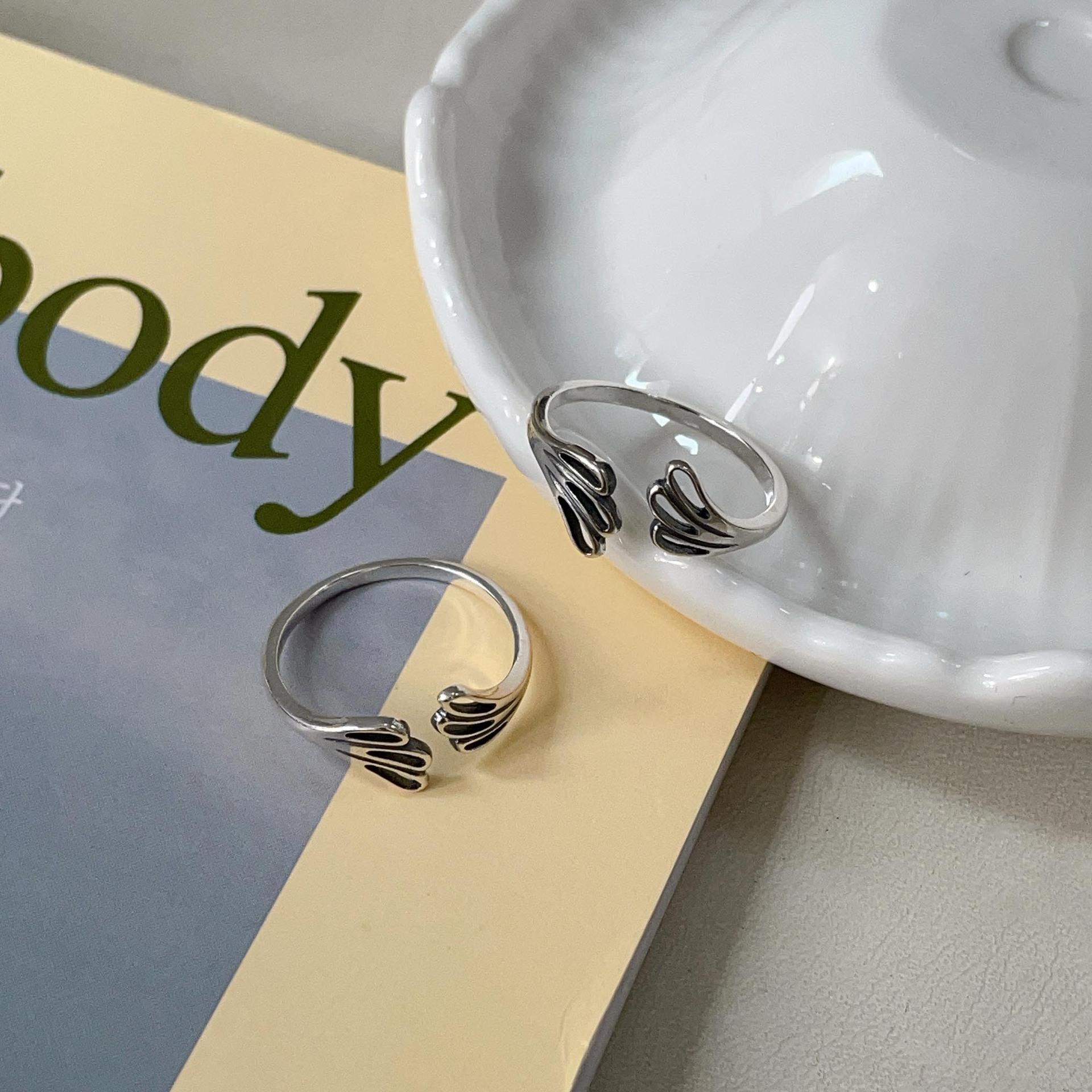 

Кольцо-лепесток из тайского серебра S925: Женское простое, ретро, универсальное открытое кольцо из стерлингового серебра