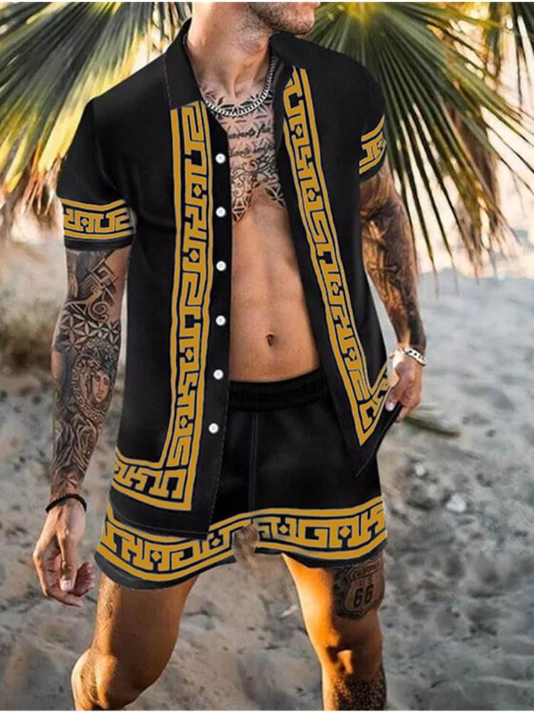 2022 Summer European & American Men's Casual Loose Short-sleeved Shirt & Shorts Beach Set