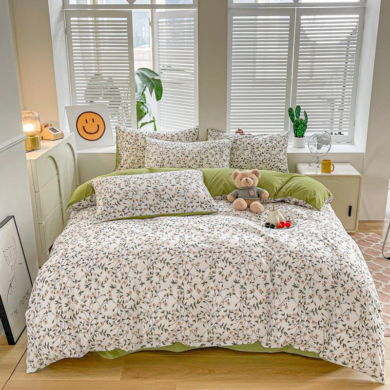 Simple Bedding Four-piece Set, Thickened Bed Sheet Quilt Cover, Pastoral Dormitory Three-piece Set