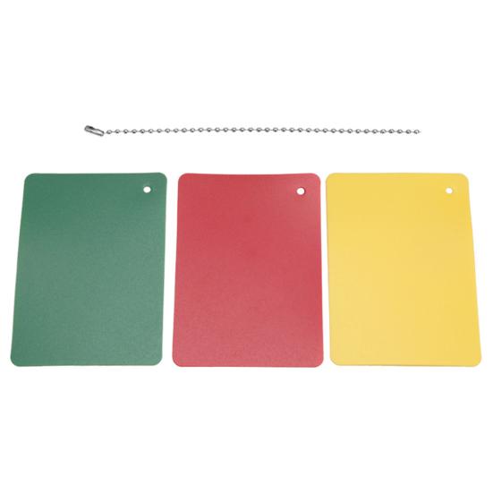 3 Stück Fußball Schiedsrichter Strafkarten Set Grün Rot Gelb Karten Fußball Verwarnung Platzverweis Verzögerungskarten für Sportwettbewerb Schiedsrichter Zubehör