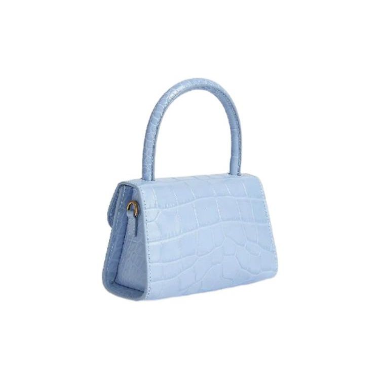 By Far Croco Series Crocodile Pattern Flap Closure Leather Mini Handheld Crossbody Shoulder Bag Women Bags Blue 18FWMINASBDSMA