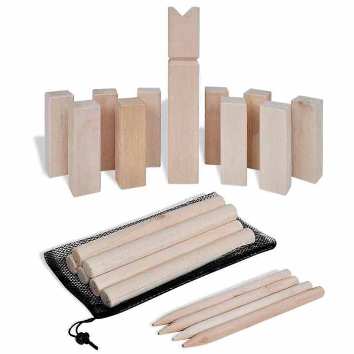 Wooden Kubb Game Set - VIDAXL - 1428941 - Pine - Complete 21-piece Set - with Carrying Net