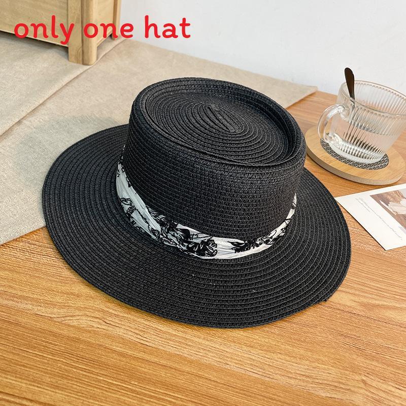 

Summer Womens French Straw Hat With Wide Brim For Beach And Sunshade Black