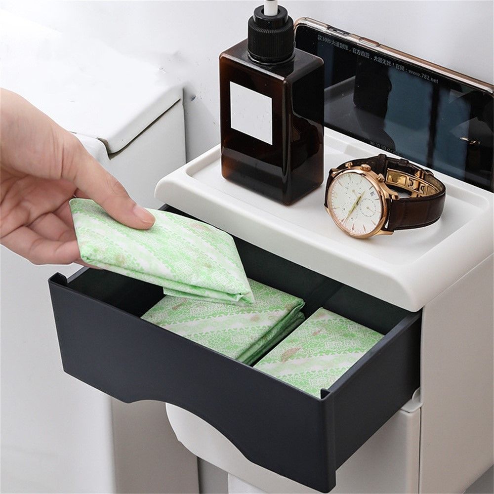 Buy Wall Mount Bathroom Shelf Paper Organizer Roll Holder Storage Box ...