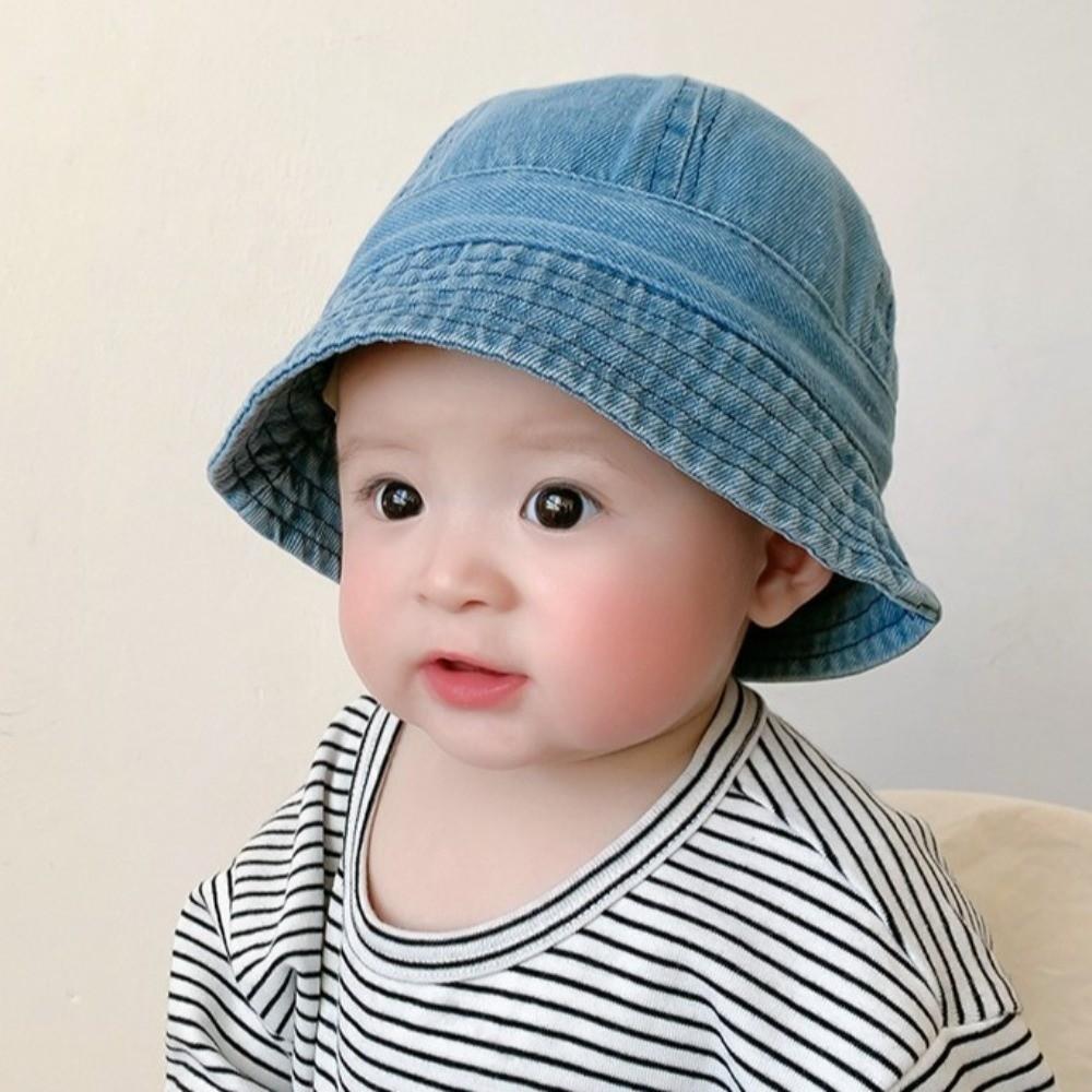Solid Color Washed Denim Bucket Hat Cloth Children Fisherman Cap Baby Sun Hat  Baby Accessories