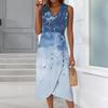 Women's Casual V-Neck Spring/Summer Sleeveless Button Retro Print Dress