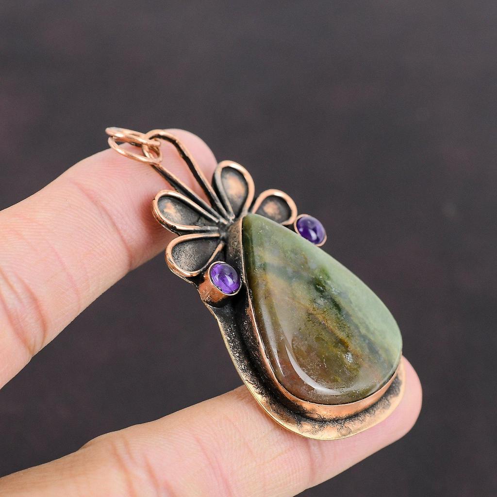 Boulder Chrysoprase Pendant African Amethyst Pendant Gemstone Pendant Handmade Jewelry Brand New Pendant Antique Copper Jewelry Gift For Him