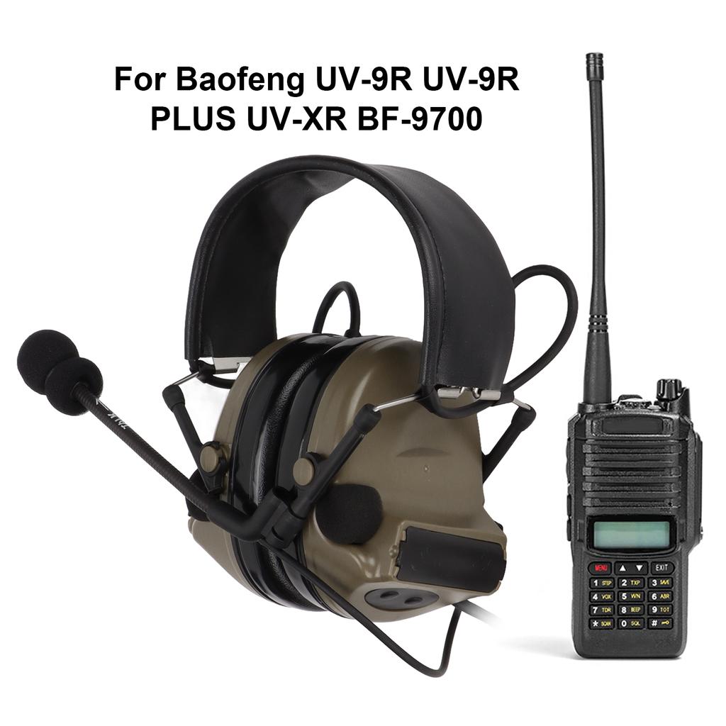 Noise Reduction Ear Muffs 7.1mm Plug Hunting Headset with Detachable Mic for UV9R UV9R PLUS UVXR BF9700(Black )