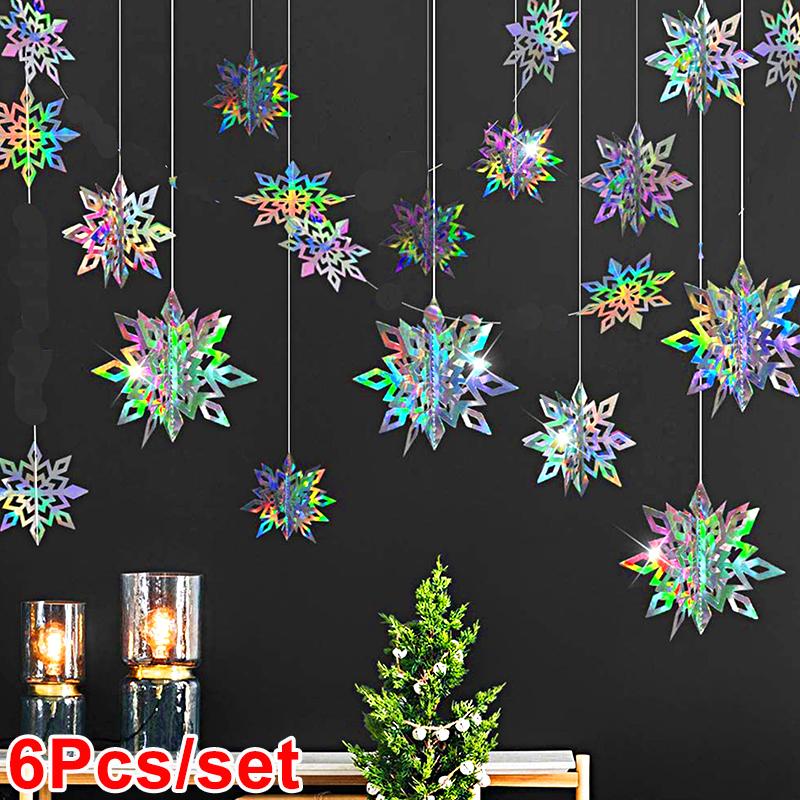 6Pcs 3D Snowflakes Christmas Decorations Snowflake Decoration Hanging Snowflakes