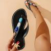 Fashion Bohemia Plastic Decoration Flip Flops Women New 2025 Summer Round Toe Low Heel Stitching Outdoor Slippers Fashion Beach Sandals