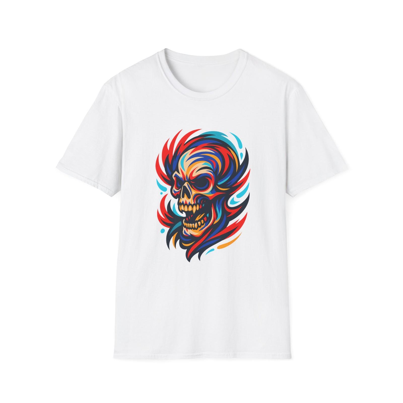 Unisex Softstyle T-Shirt Skull Swirl Brush Stroke Abstract Art Design S
