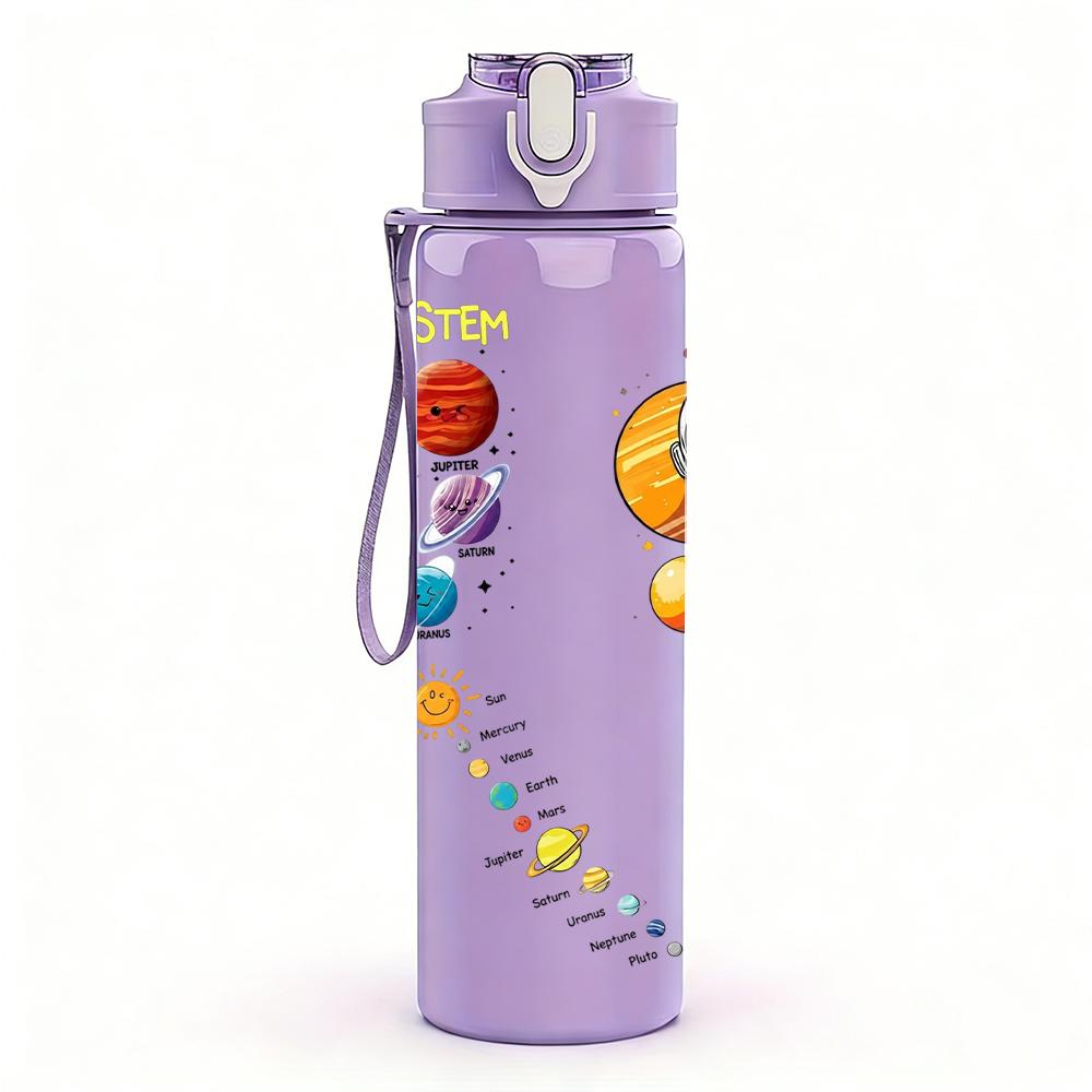 1PC Planet Rocket Color Splash Graphic 750ml Color Plastic Water Bottle Leakproof Flip Straw Lid For Sports Office Home Use