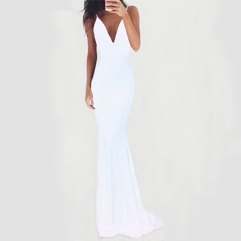

Sexy Backless Evening Dress Female Dress Sexy Suspenders Open Back Annual Party Evening Dress White L