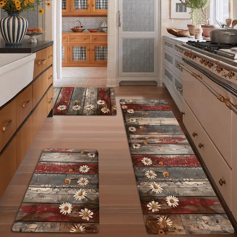 1Pcs Anti Fatigue Kitchen Rug  Farmhouse Floral  Waterproof Non-Slip Thick Cushioned Kitchen Mat Heavy Duty Comfort Standing Mat for Kitchen
