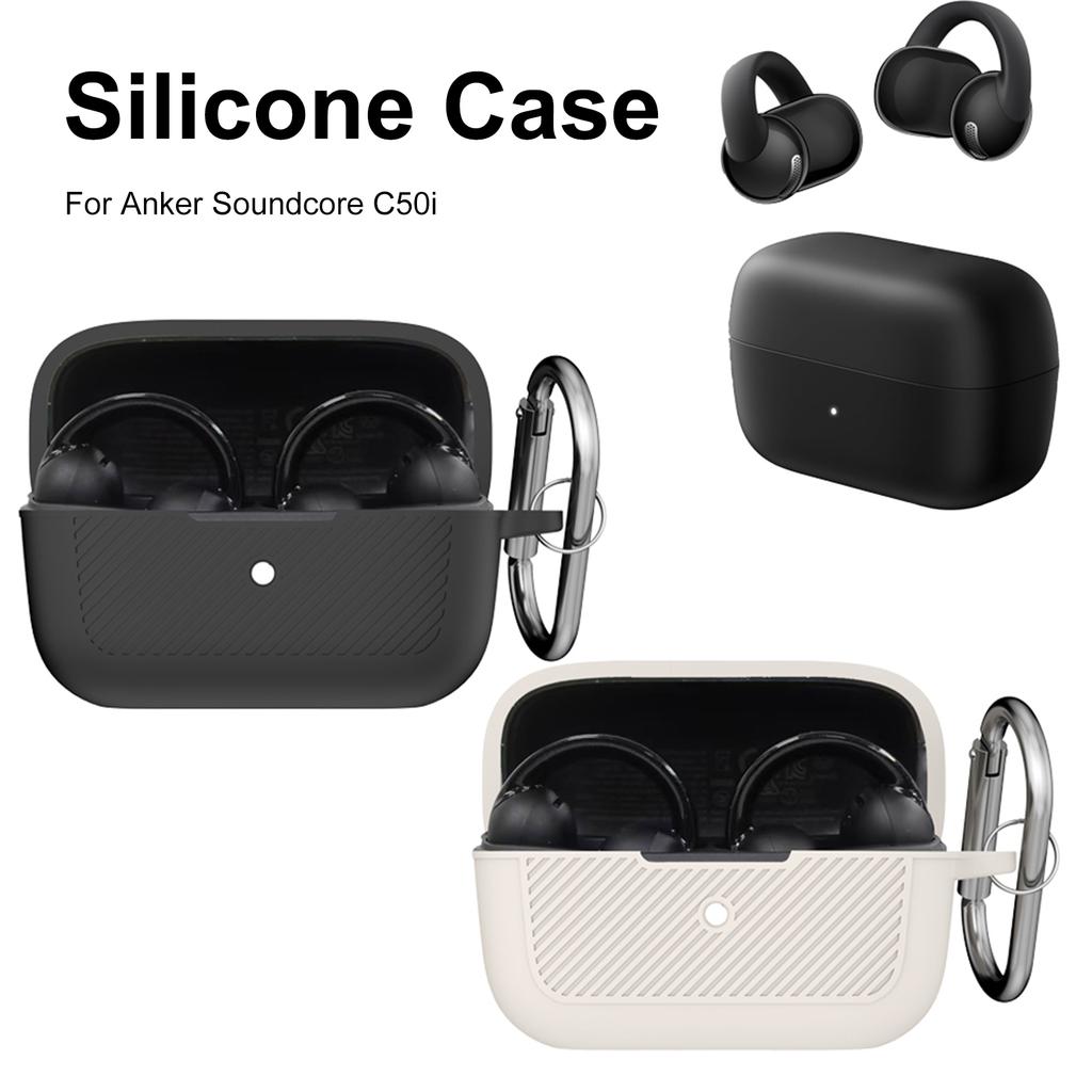 Protective Cover Soft Flexible Scratch Resistant Earphone Case with Carabiner for Anker Soundcore C50i Accessories
