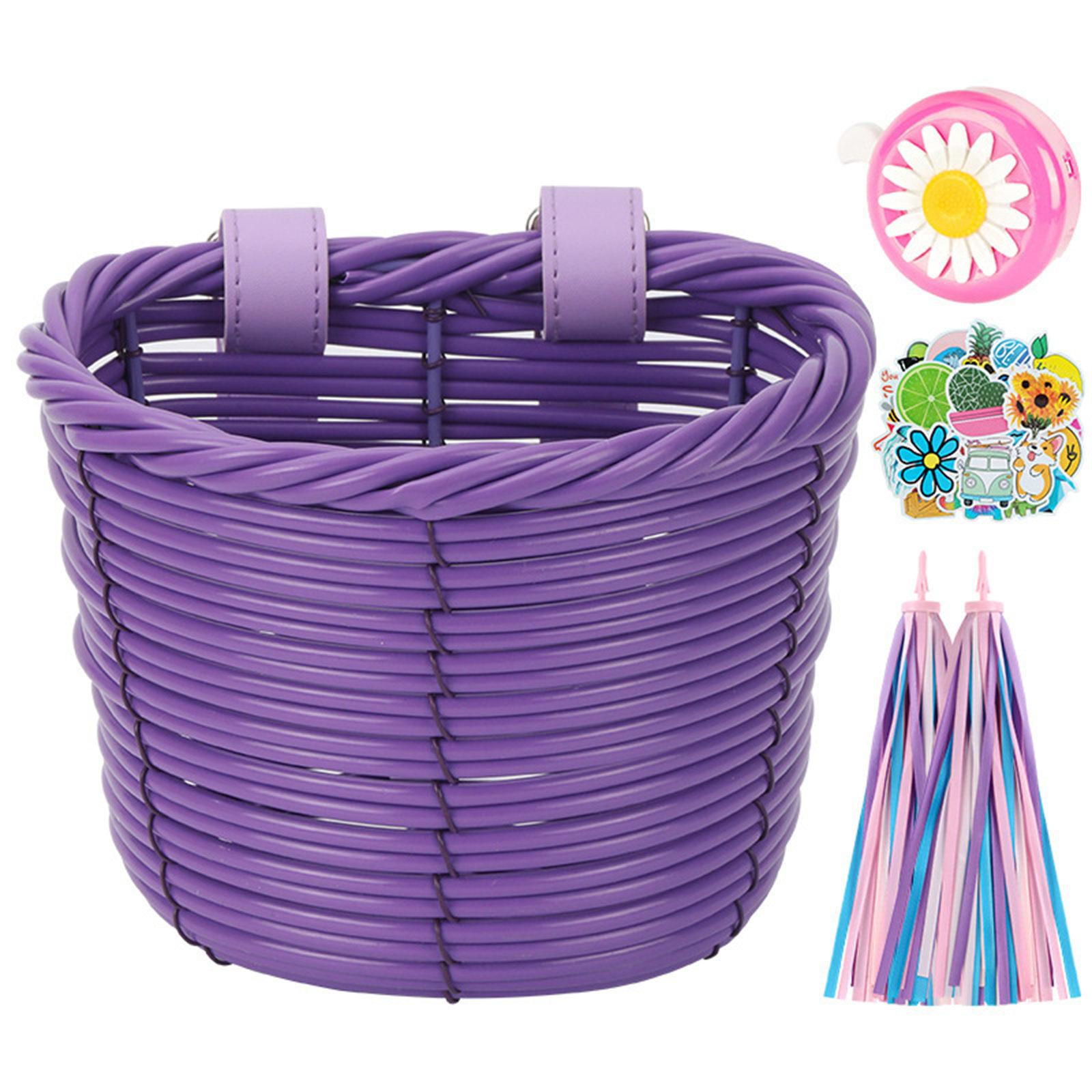 Children Bicycles Basket Streamers Bike Bells with Sticker Detachable Front Handlebar Bike Basket Decoration Enduring 1 фиолетовый
