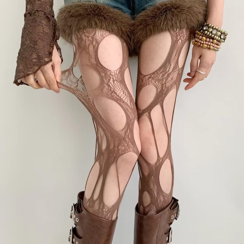 Black ripped mesh socks new torn personality roses hollow irregular stockings goth fun punk socks